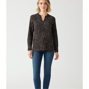 Greylin Black Speckled Notch-Neck Blouse